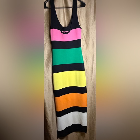 By Johnny Rainbow Stripe Knit Midi Dress | Bodycon Tank Dress | Size m - Picture 3 of 8